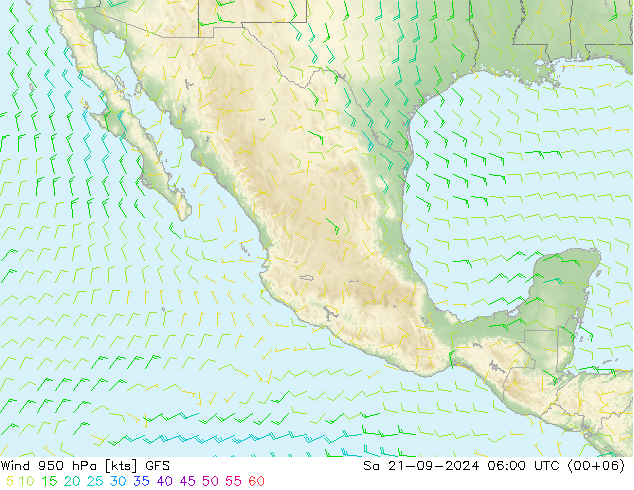 Wind 950 hPa GFS Sa 21.09.2024 06 UTC