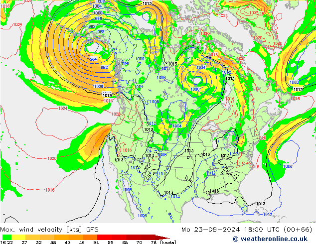 Max. wind velocity GFS lun 23.09.2024 18 UTC