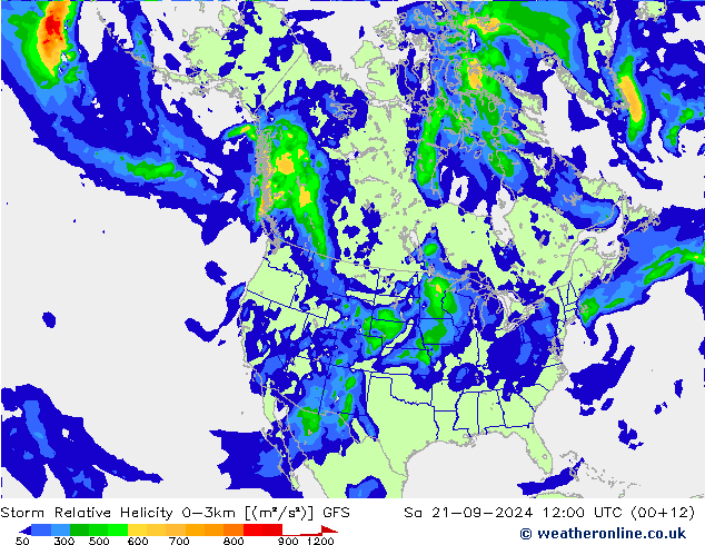 Storm Relative Helicity GFS so. 21.09.2024 12 UTC