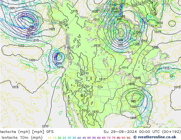 Isotachs (mph) GFS Su 29.09.2024 00 UTC