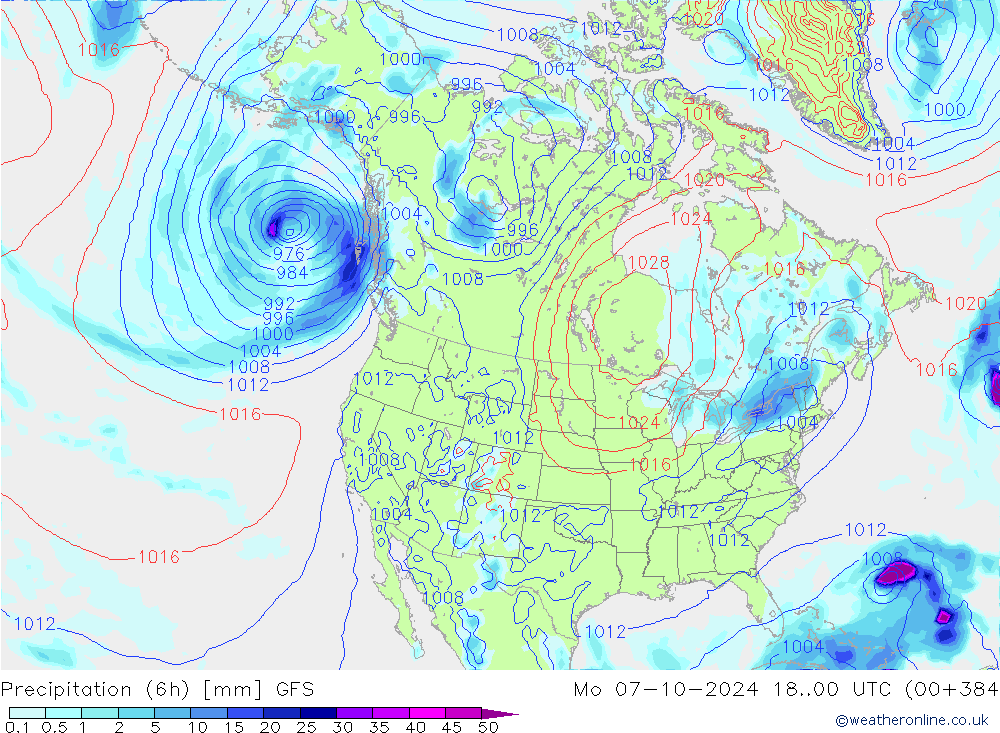 Precipitation (6h) GFS Mo 07.10.2024 00 UTC