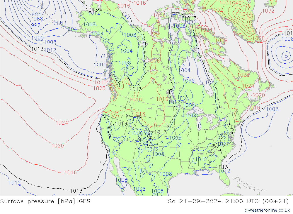 Surface pressure GFS Sa 21.09.2024 21 UTC