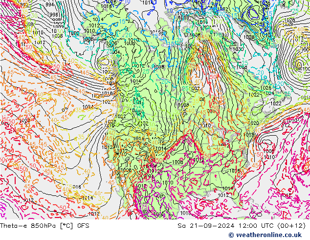 Theta-e 850hPa GFS Sa 21.09.2024 12 UTC