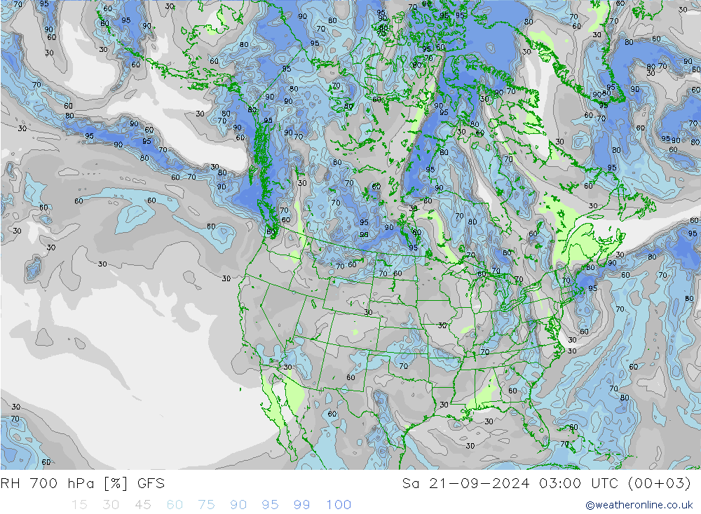 RH 700 hPa GFS Sa 21.09.2024 03 UTC