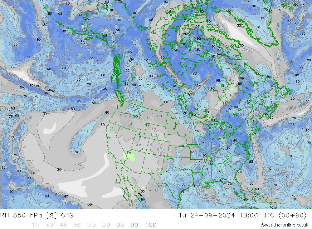 Humidité rel. 850 hPa GFS mar 24.09.2024 18 UTC