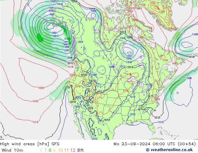 High wind areas GFS Mo 23.09.2024 06 UTC