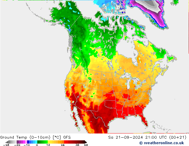 Ground Temp (0-10cm) GFS Sa 21.09.2024 21 UTC