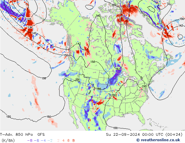 T-Adv. 850 hPa GFS Su 22.09.2024 00 UTC