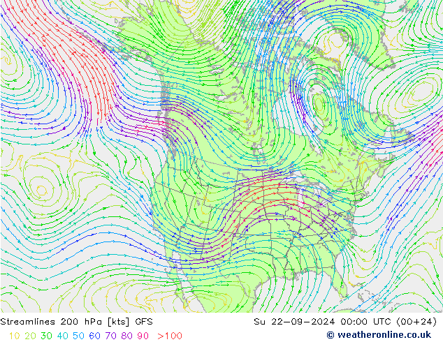 Streamlines 200 hPa GFS Su 22.09.2024 00 UTC