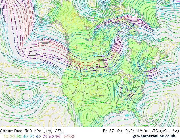 Streamlines 300 hPa GFS Pá 27.09.2024 18 UTC