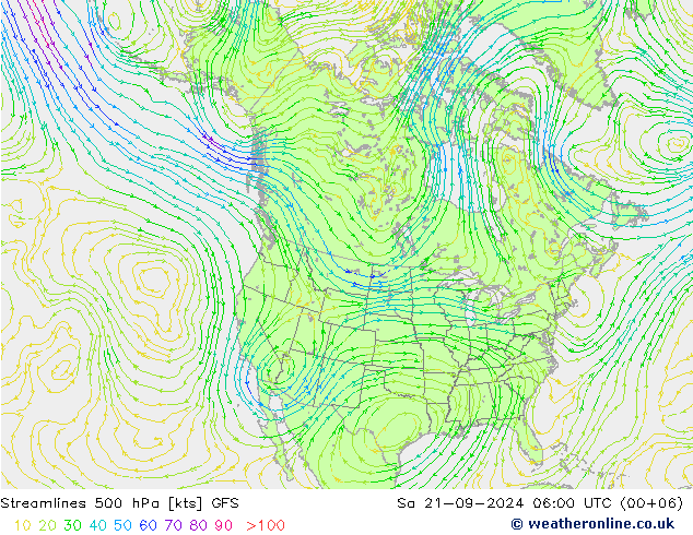 风 500 hPa GFS 星期六 21.09.2024 06 UTC