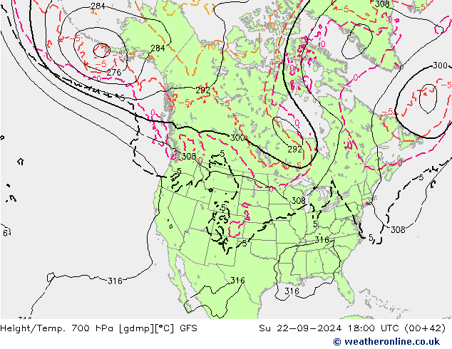 Height/Temp. 700 гПа GFS Вс 22.09.2024 18 UTC