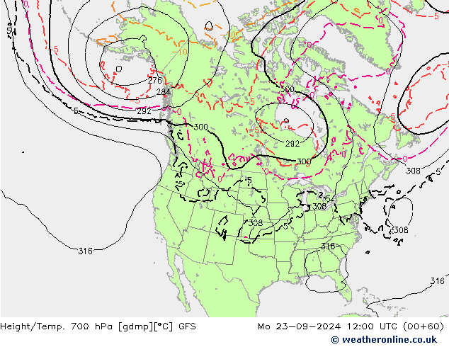 Height/Temp. 700 hPa GFS Mo 23.09.2024 12 UTC