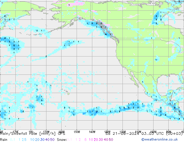 Rain/Snowfall rate GFS сб 21.09.2024 03 UTC