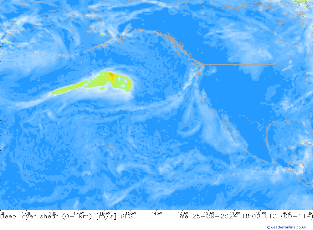 Deep layer shear (0-1km) GFS We 25.09.2024 18 UTC