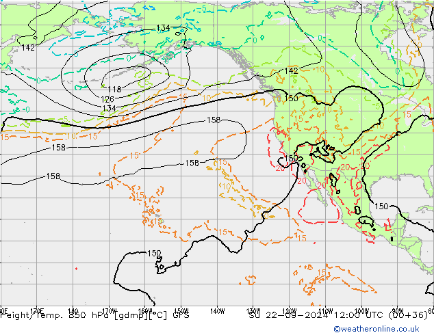 Z500/Rain (+SLP)/Z850 GFS dom 22.09.2024 12 UTC