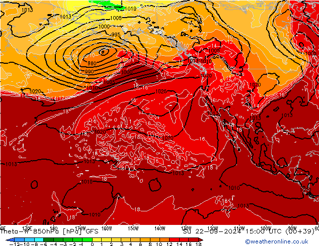 Theta-W 850hPa GFS Paz 22.09.2024 15 UTC