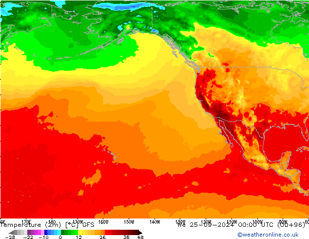 mapa temperatury (2m) GFS śro. 25.09.2024 00 UTC