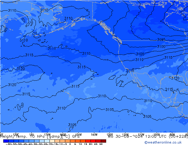 Geop./Temp. 10 hPa GFS lun 30.09.2024 12 UTC