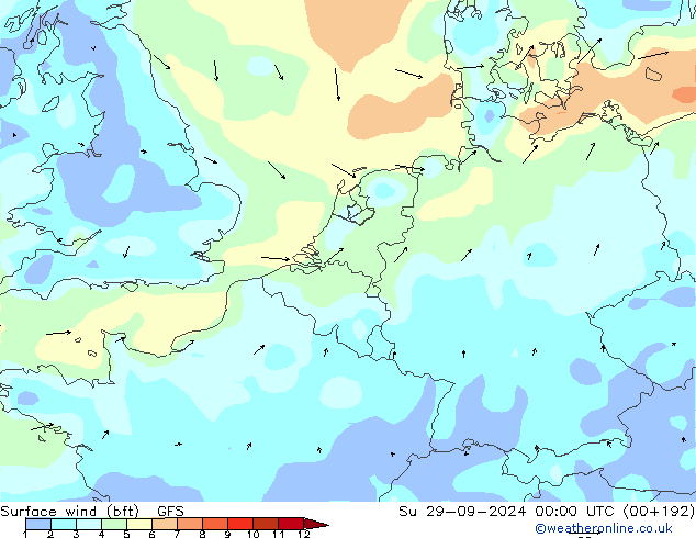 Bodenwind (bft) GFS So 29.09.2024 00 UTC