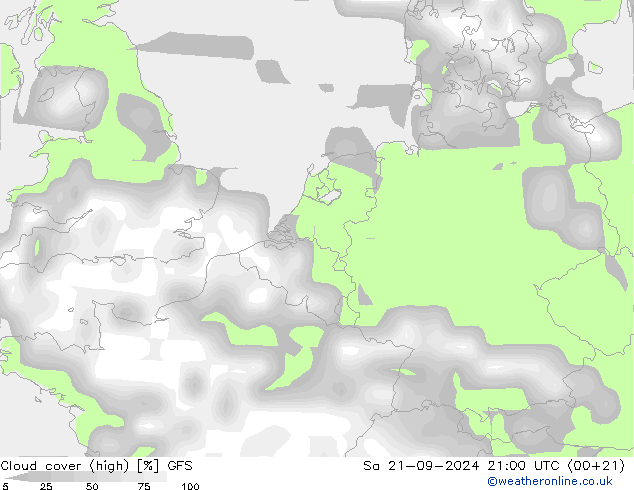 zachmurzenie (wysokie) GFS so. 21.09.2024 21 UTC