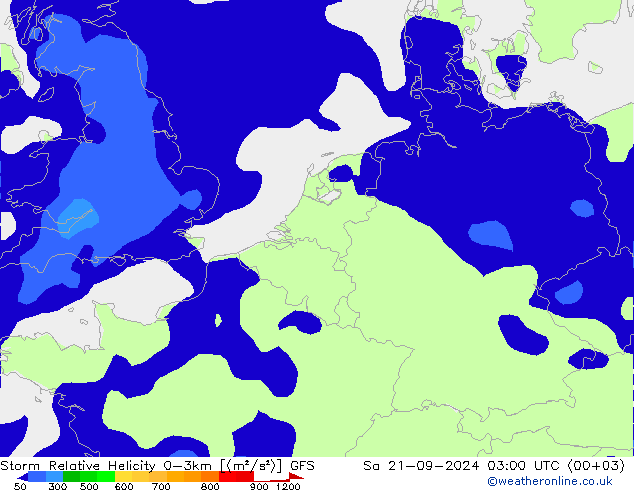 Storm Relative Helicity GFS sam 21.09.2024 03 UTC