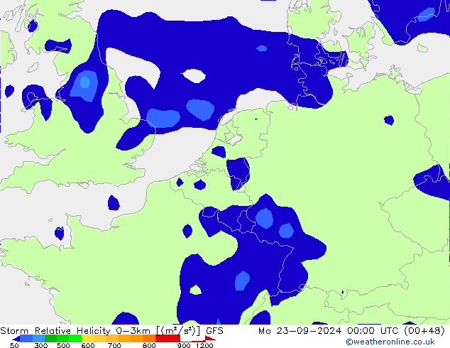 Storm Relative Helicity GFS Pzt 23.09.2024 00 UTC