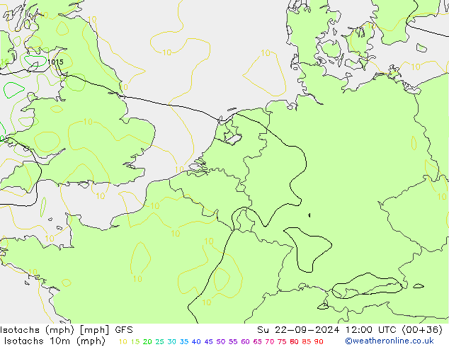 Isotachs (mph) GFS dom 22.09.2024 12 UTC