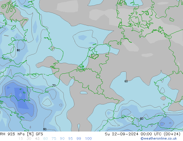 Humidité rel. 925 hPa GFS dim 22.09.2024 00 UTC