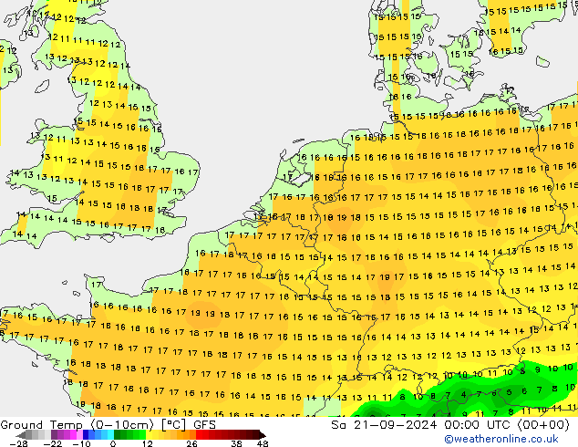 Ground Temp (0-10cm) GFS Sa 21.09.2024 00 UTC