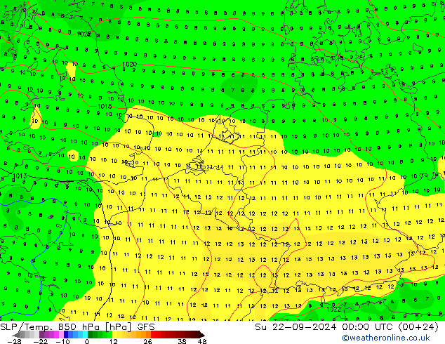 SLP/Temp. 850 hPa GFS So 22.09.2024 00 UTC