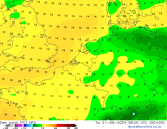 Taupunkt GFS Sa 21.09.2024 06 UTC