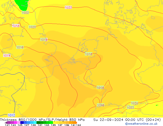 Thck 850-1000 гПа GFS Вс 22.09.2024 00 UTC