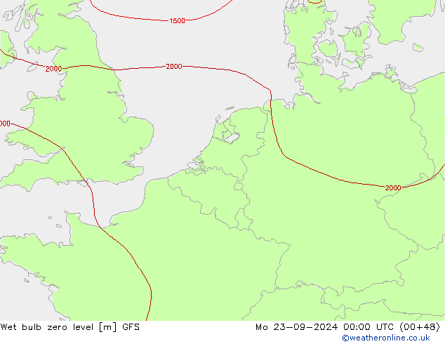 Wet bulb zero level GFS пн 23.09.2024 00 UTC