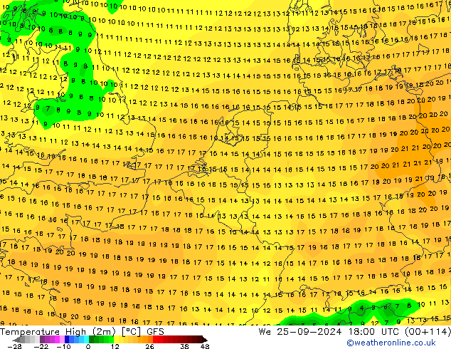 Höchstwerte (2m) GFS Mi 25.09.2024 18 UTC