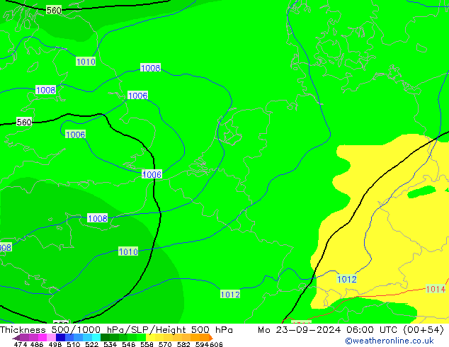 Espesor 500-1000 hPa GFS lun 23.09.2024 06 UTC