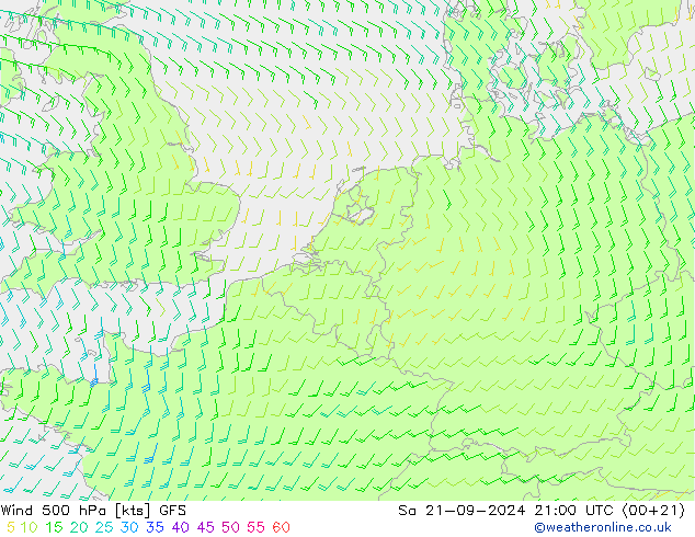 Wind 500 hPa GFS Sa 21.09.2024 21 UTC