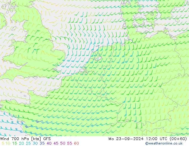 Wind 700 hPa GFS Mo 23.09.2024 12 UTC