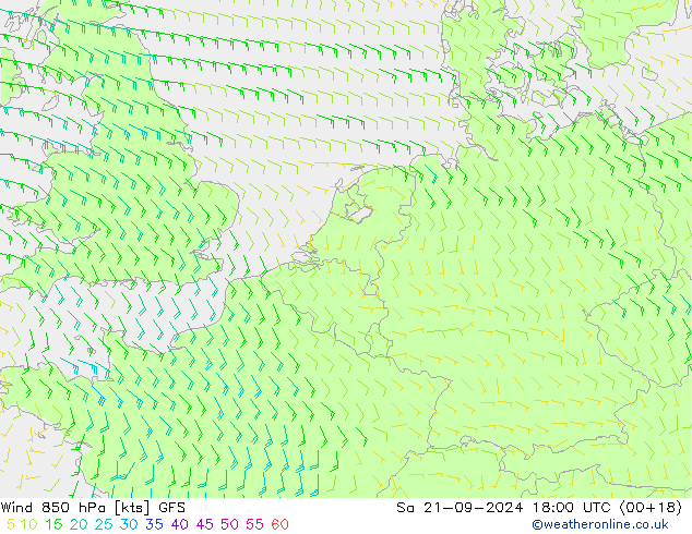 Vento 850 hPa GFS sab 21.09.2024 18 UTC