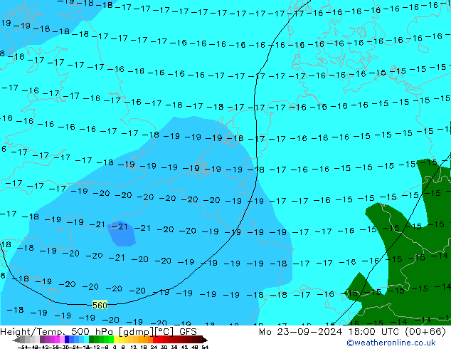 Yükseklik/Sıc. 500 hPa GFS Pzt 23.09.2024 18 UTC