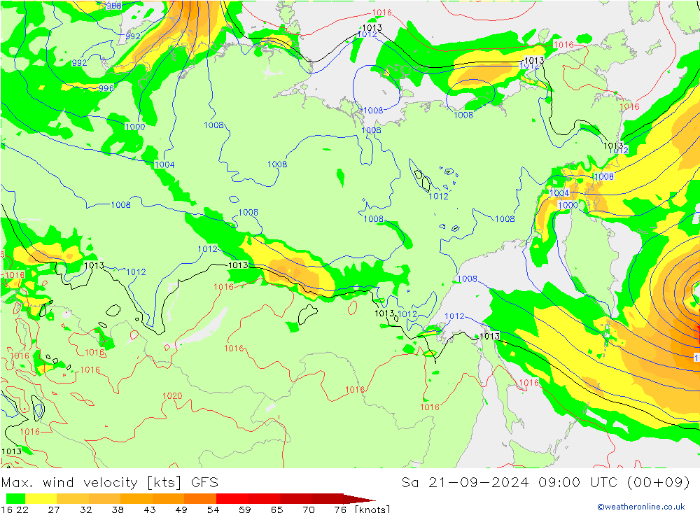 Max. wind velocity GFS So 21.09.2024 09 UTC