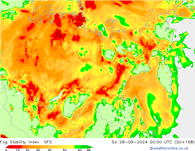 Fog Stability Index GFS сб 28.09.2024 00 UTC