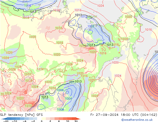 SLP tendency GFS Fr 27.09.2024 18 UTC