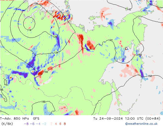 T-Adv. 850 hPa GFS Tu 24.09.2024 12 UTC