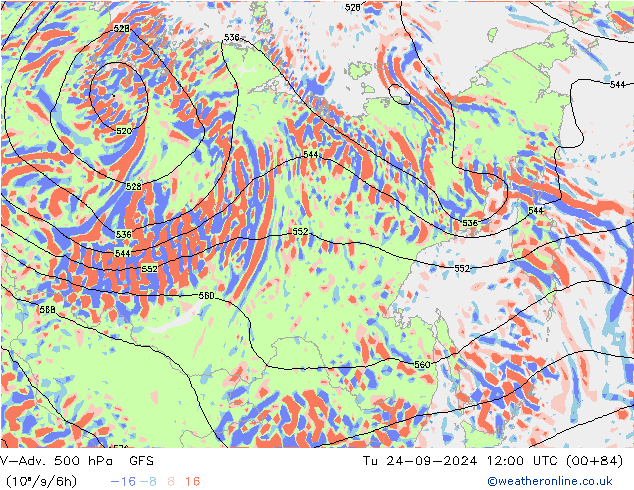 V-Adv. 500 hPa GFS Út 24.09.2024 12 UTC