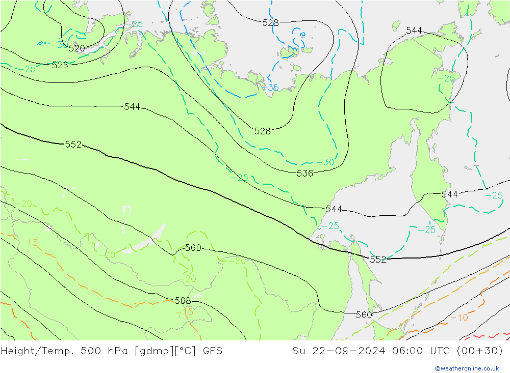 Z500/Rain (+SLP)/Z850 GFS Ne 22.09.2024 06 UTC