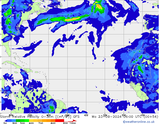 Storm Relative Helicity GFS lun 23.09.2024 06 UTC