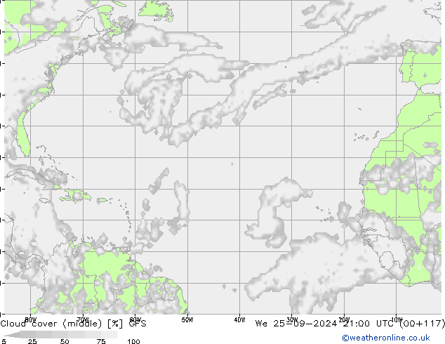 oblačnosti uprostřed GFS St 25.09.2024 21 UTC