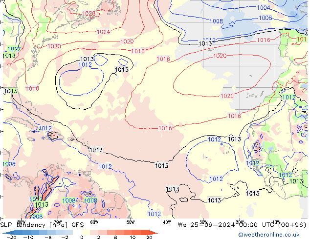 SLP tendency GFS We 25.09.2024 00 UTC