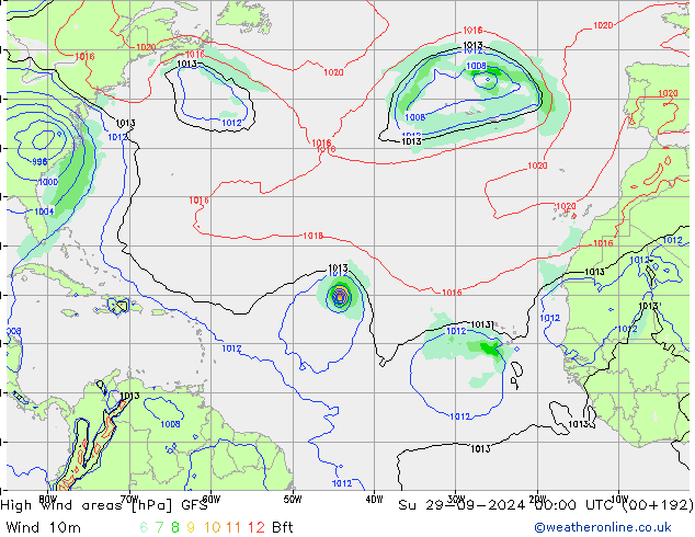 High wind areas GFS Su 29.09.2024 00 UTC